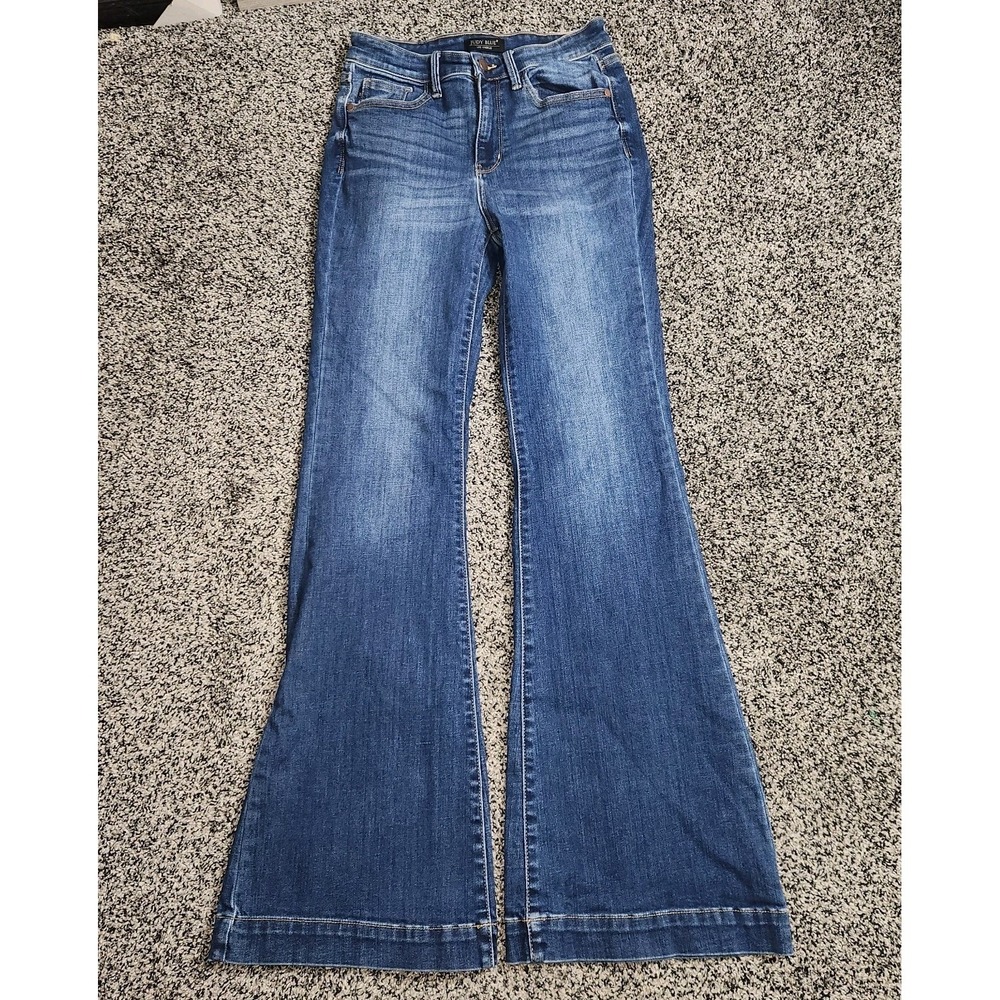 Judy Blue Flare Jeans Darkwash Stretch Faded Front Bell Bottoms Women Sz 5/27